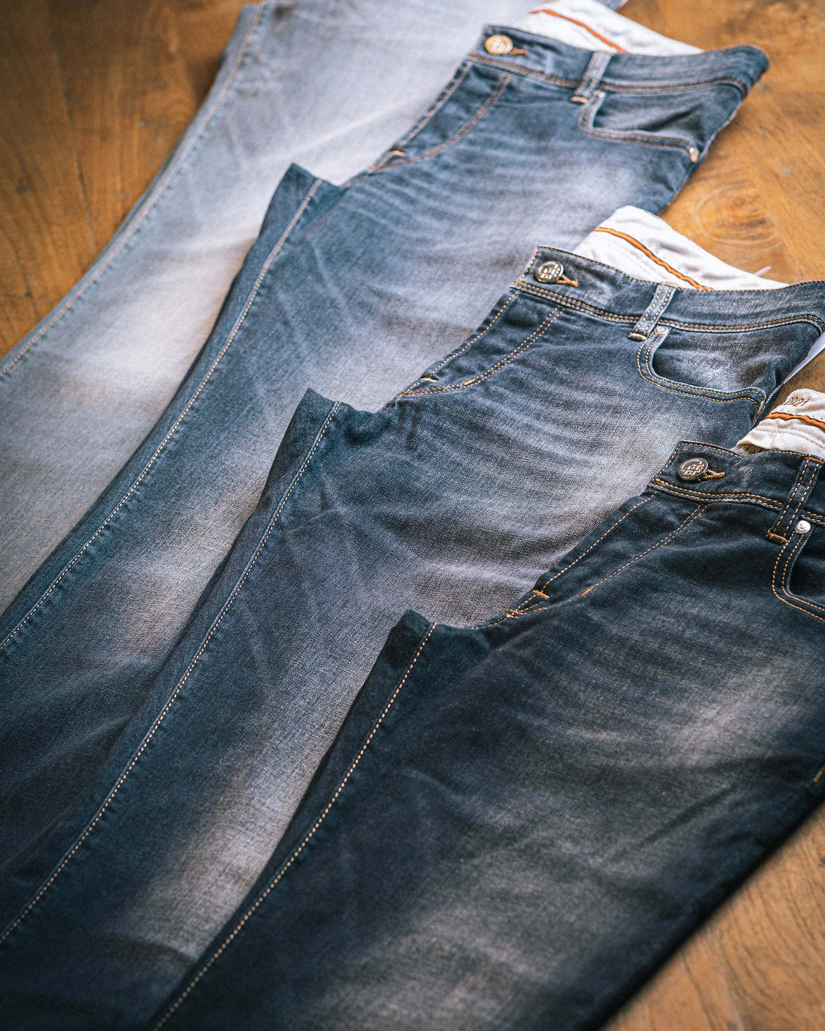 The Stretch Denim — denim, jeans in several blue washes