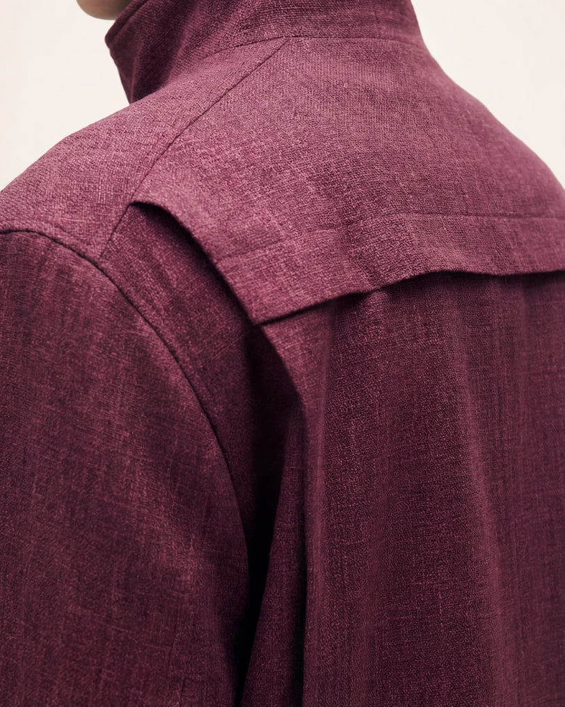 The Ember Jacket — burgundy jacket, back shoulder and texture detail