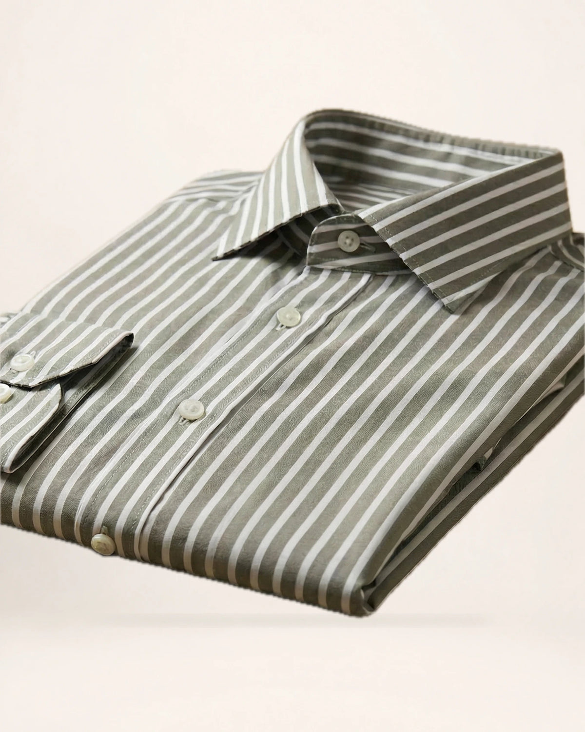 The Explorer Shirt — grey and white striped shirt, folded shirt and stripes