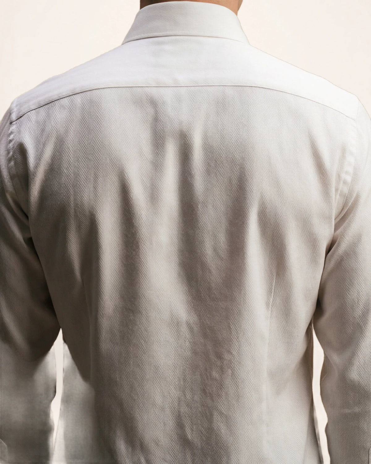 The Liberator Shirt — white shirt, back view on a model