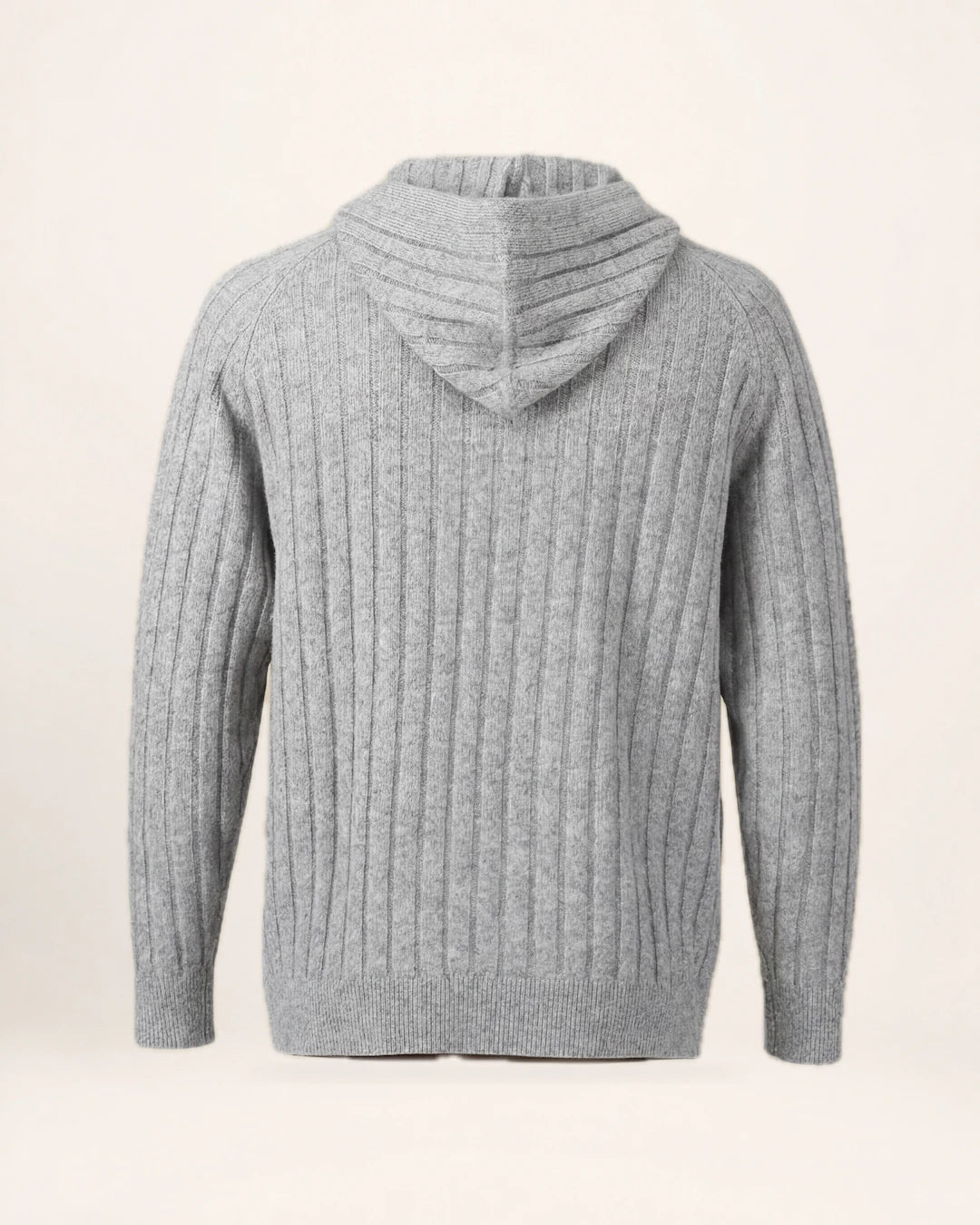 The Retreat Hoodie — grey ribbed hoodie, back view