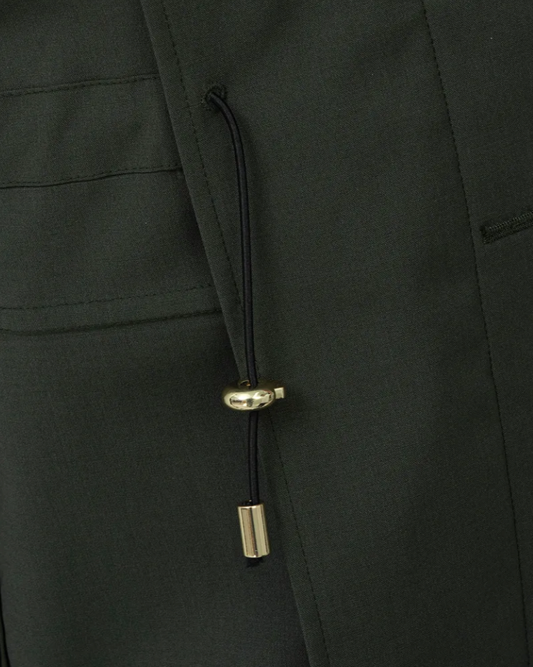 The Vanguard Jacket — dark olive field jacket, drawstring detail
