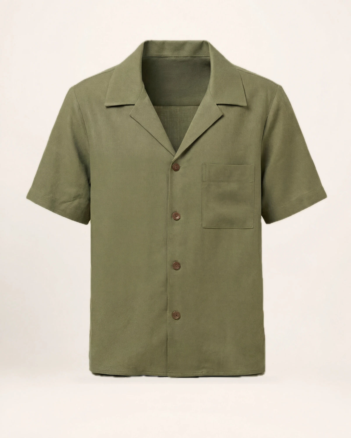 The Horizon Shirt — olive short-sleeve shirt, front view