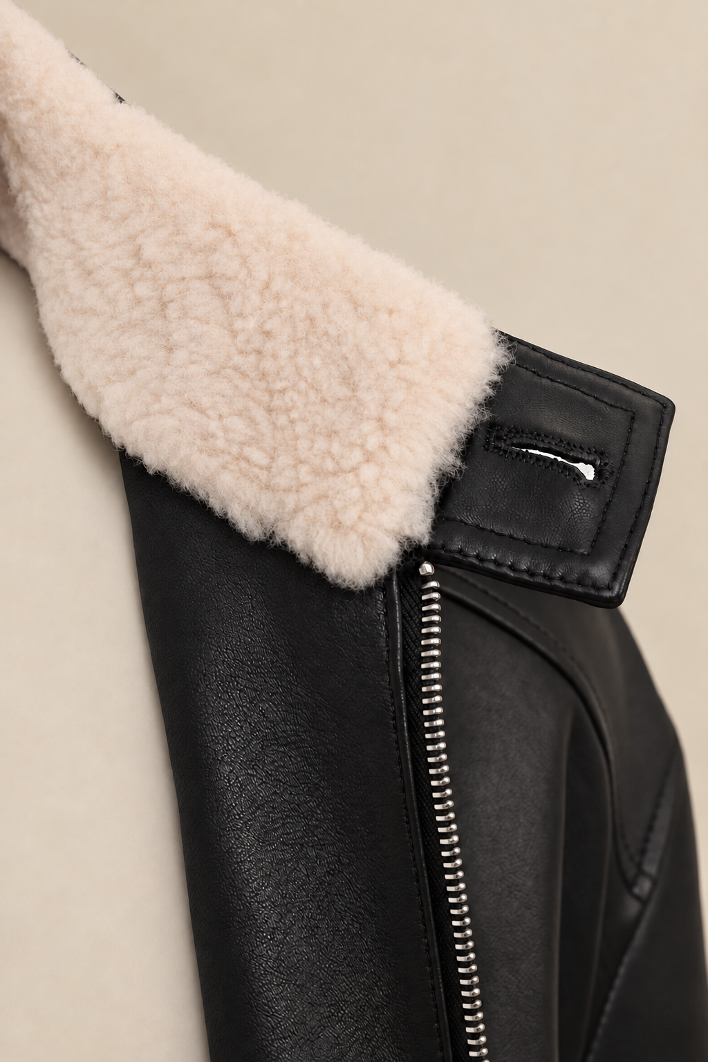 The Outrider Leather Jacket — open collar detail