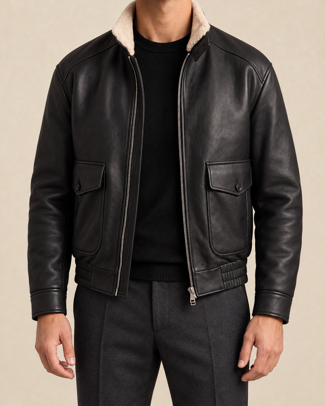 The Outrider Leather Jacket — worn three-quarter view