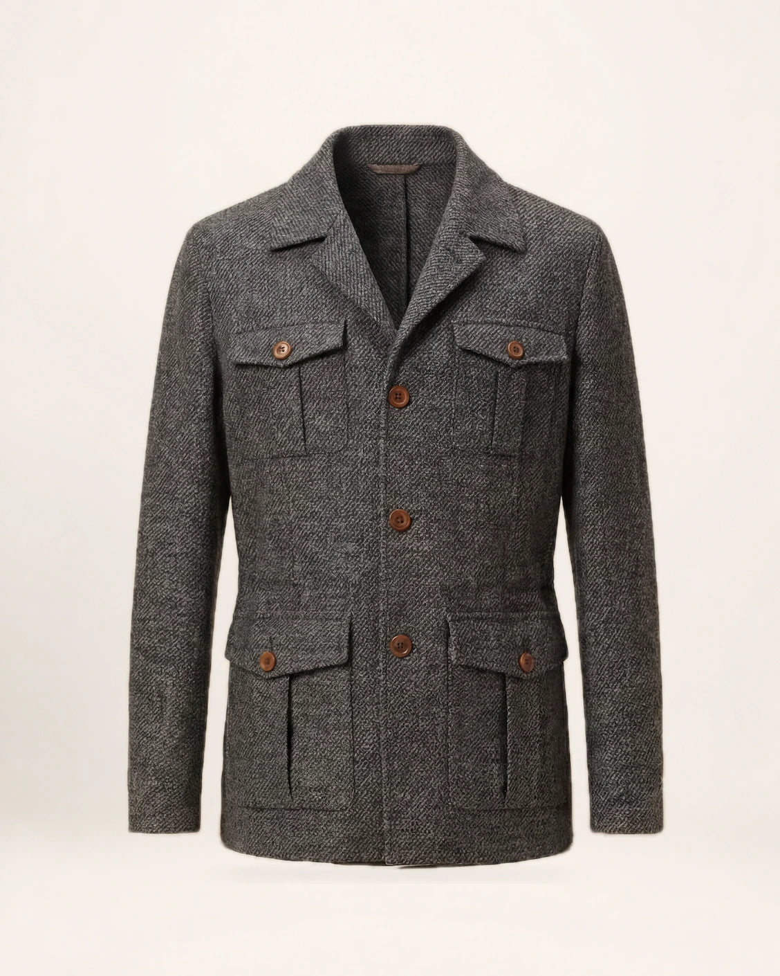 The Safari Jacket — charcoal jacket, front view