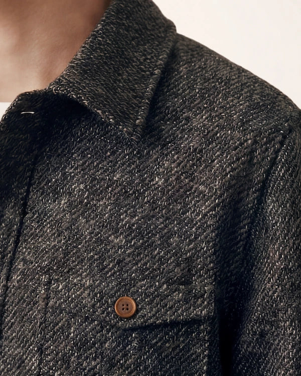 The Safari Jacket — charcoal jacket, collar and chest pocket detail