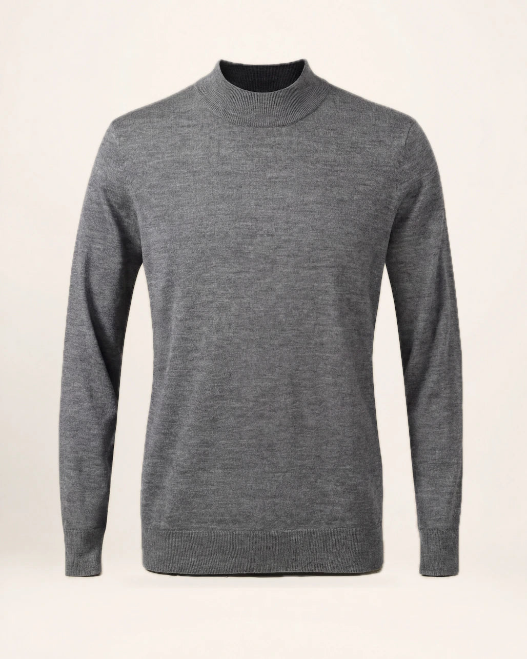 The Voyager Knit — grey crew-neck knit, front view