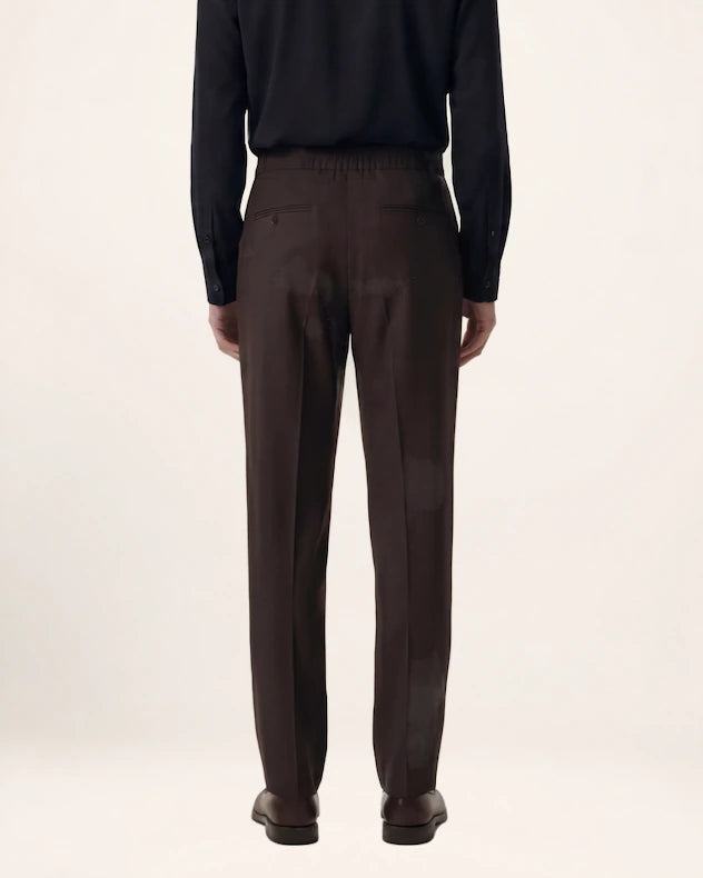 The Wayfarer Trouser — dark brown trousers, back view on a model
