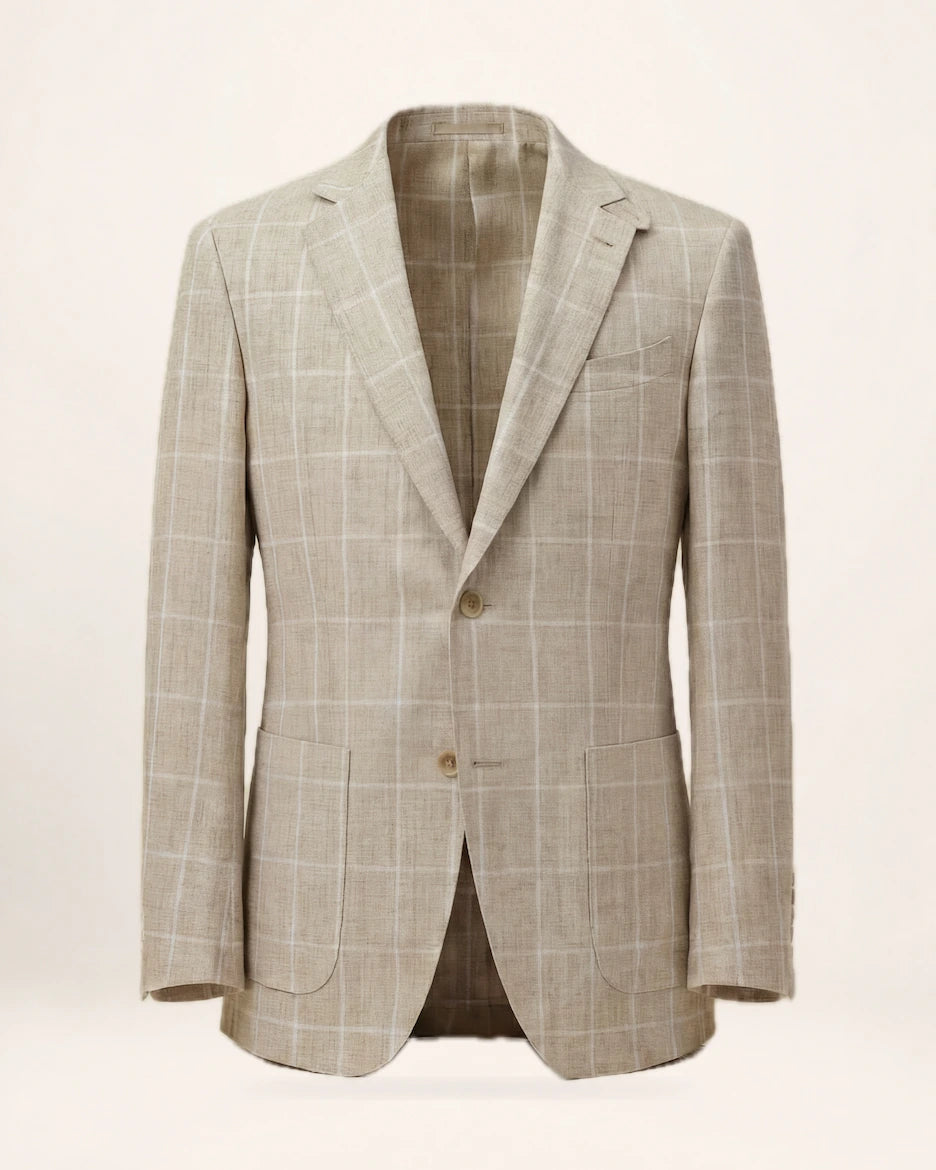 The Waypoint Jacket — beige checked jacket, front view