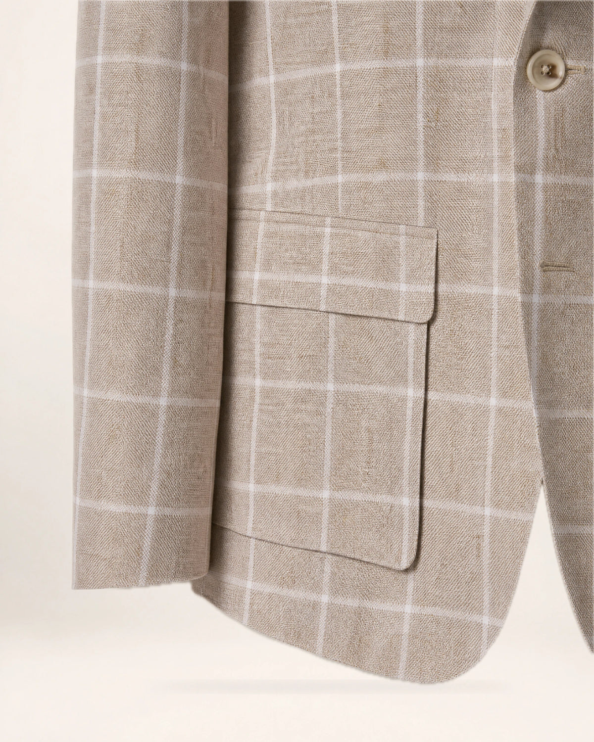 The Waypoint Jacket — beige checked jacket, patch pocket and check detail